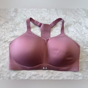 Under Armour Uplift High Sports Bra Size 42DD Pink Vented Wire Free Gym Run Jog